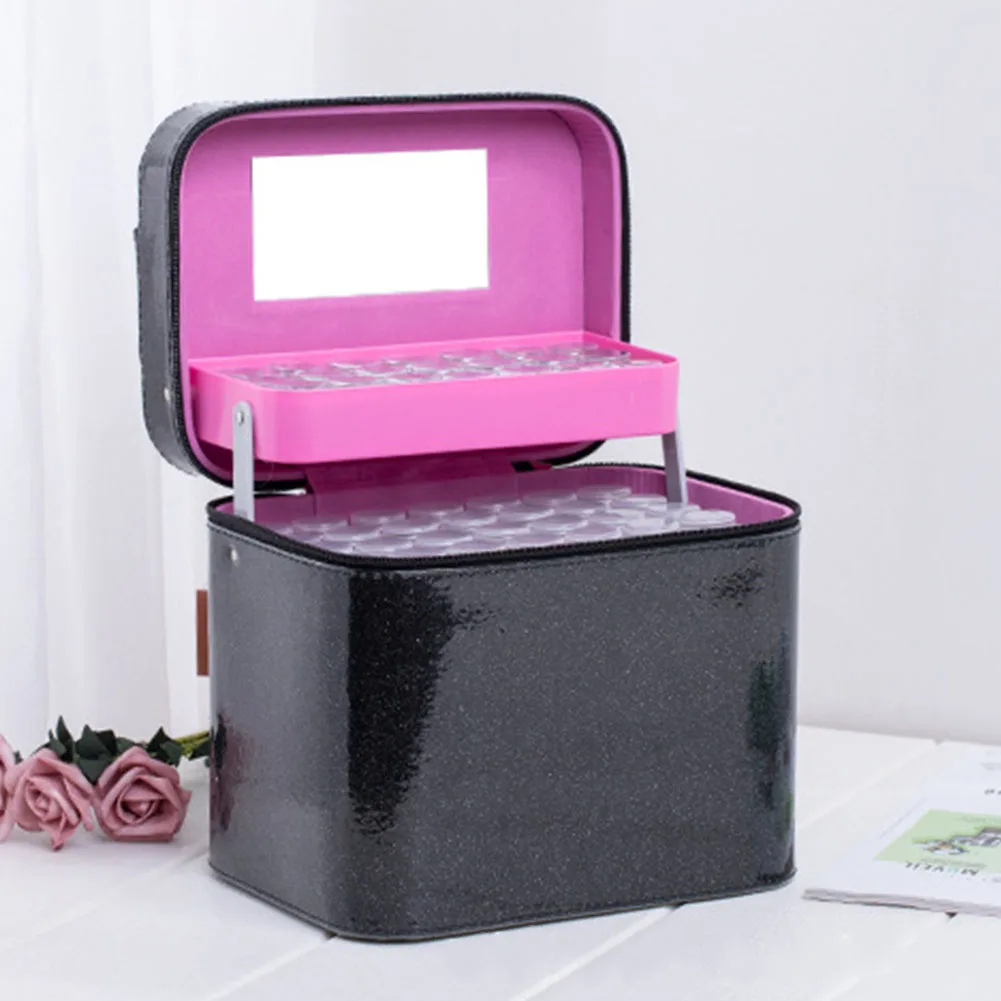 

126 Bottle Display Embroidery Handbag Non Toxic Case Beads Diamond Durable Solid Zipper Storage Box Exquisite PU Accessory