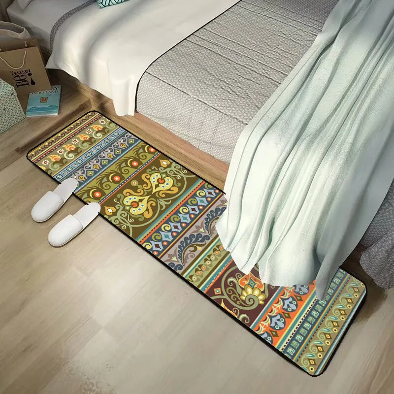 Нескользящий кухонный коврик в богемном стиле с желтым и зеленым цветочным