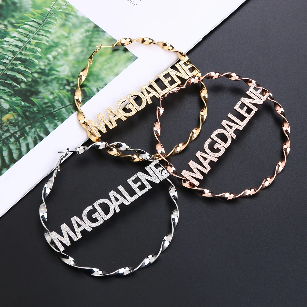 Lateefah Custom Names Hoop Earrings For Women Girls Unique Twisted Big Earrings Circle Earring Custom Stainless Fashion Jewelry