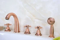 antique red copper brass widespread three handles deck mounted 5 holes bathroom tub faucet mixer tap with handshower mtf239