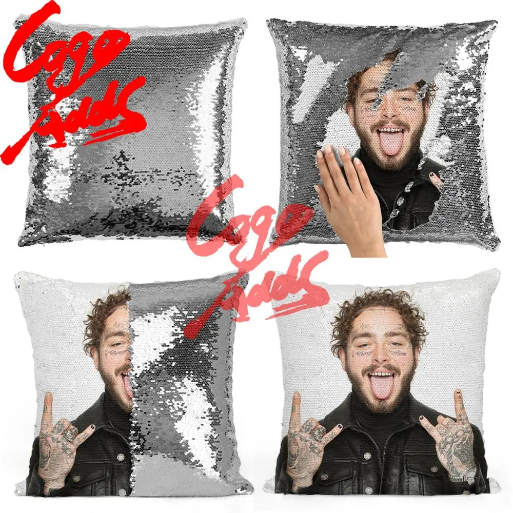 Подушка с блестками Post Malone | Наволочка Двухцветная подушка Подарок для нее Него