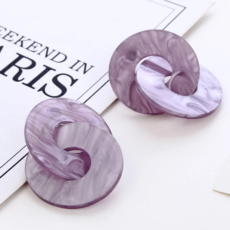 Серьги женские двойные круглые из акрила серого и желтого цвета|Серьги-подвески|