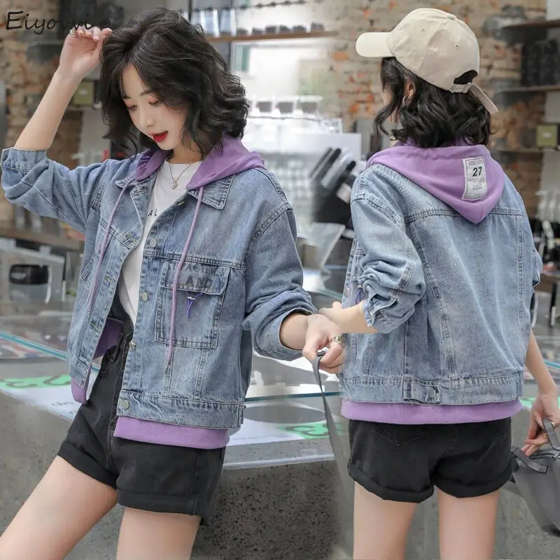 

Женская джинсовая куртка с капюшоном, свободная повседневная куртка из двух частей, с длинным рукавом, большие размеры, весна-осень 2021