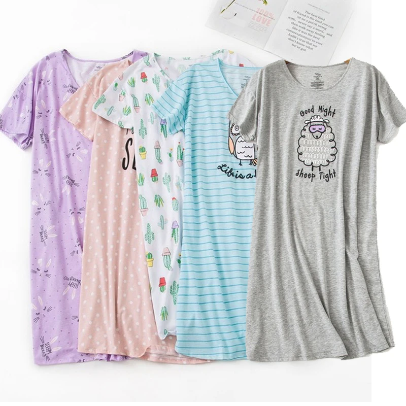 

Brand Designer Homewear Women Casual Cartoon nightgown Ladies Cotton nightdress Female Round collar Plus size sleep dress