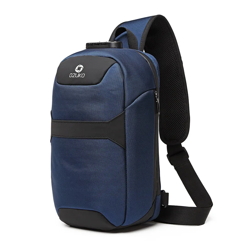 Синий OZUKO сумка новая сумка через плечо для мужчин многофункциональная Противоугонная сумка через плечо мужская водонепроницаемая короткая сумка на грудь - Цвет: Синий