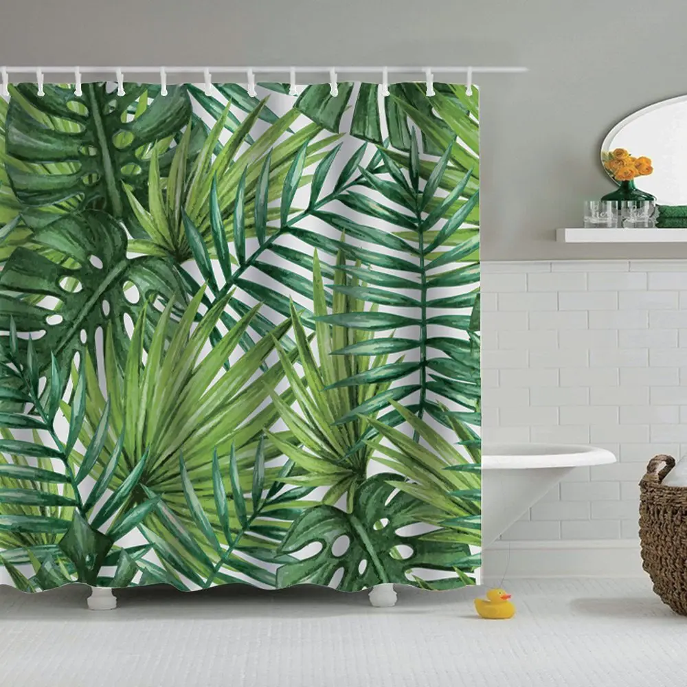 Занавеска для душа Dafield с тропическими пальмовыми листьями водостойкая моющаяся