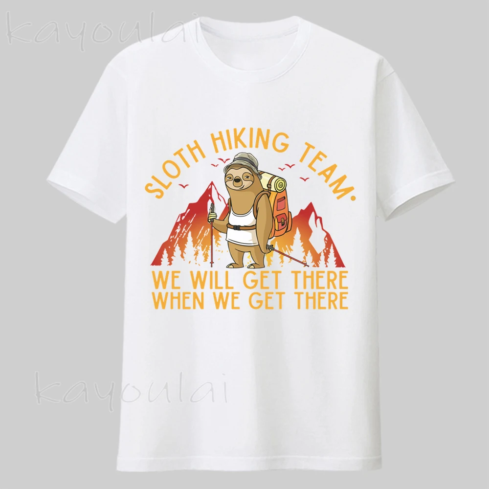 

Funny Sloth Mushrooms Mycology Print Vintage Graphic T Shirts For Men Sloth Hiking Team 100% Cotton Unisex Plus Size T-shirts