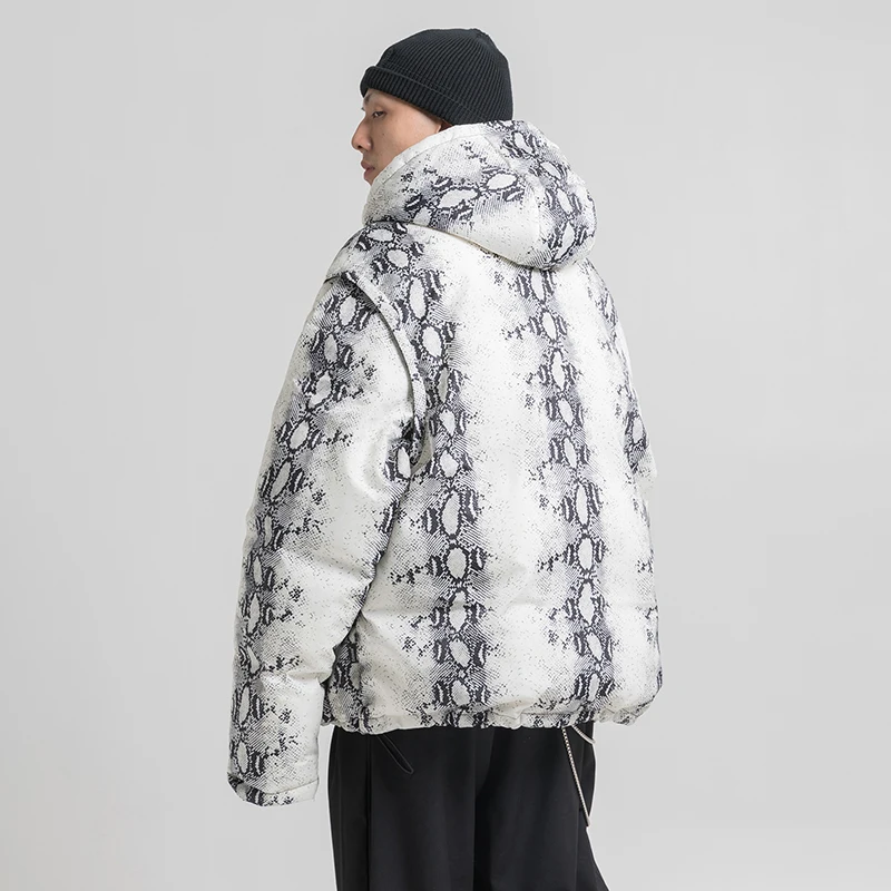 Мужская зимняя парка с капюшоном и принтом змеиной кожи | одежда