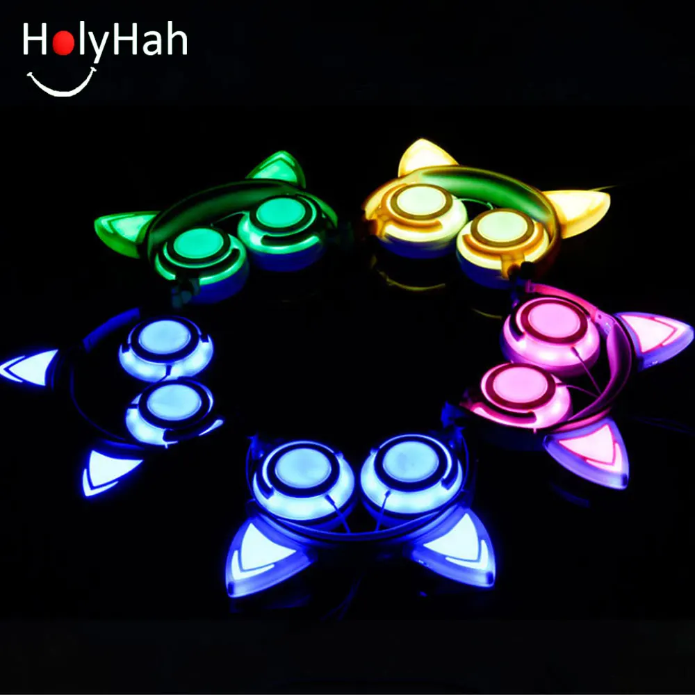 Holyhah ночной питомец кошка ухо наушники светодиодный мигающий светящийся