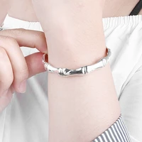 fashion silver woman charm cuff bracelet open bamboo leaf shaped adjustable bangle girls party jewelry gifts