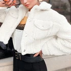 Модное пальто из овечьей шерсти на осень и зиму, Женская куртка, флисовые пушистые теплые укороченные куртки, пальто, однобортная женская верхняя одежда