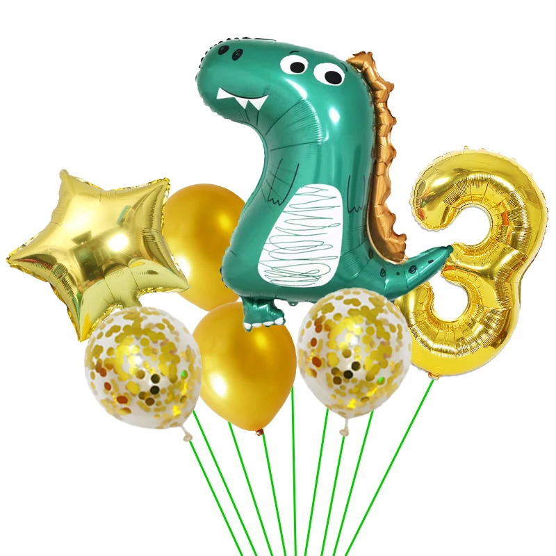 

7pcs Dinosaur Foil Balloons Set 12inch Confetti Balloon Baby Shower Safari Theme Party Decorations Birthday Party Event Supplies