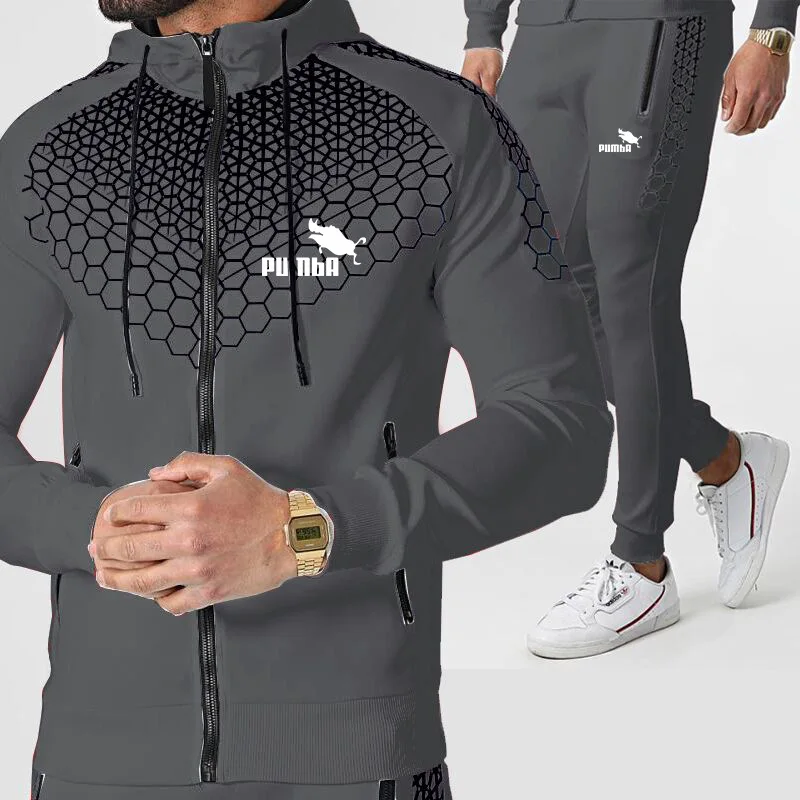 

New Men's Set Autumn Man Sportswear 2 Piece Sets Sports Suit Jacket Pant Sweatsuit Male Logo Print Tracksuit Asia Size M-3XL