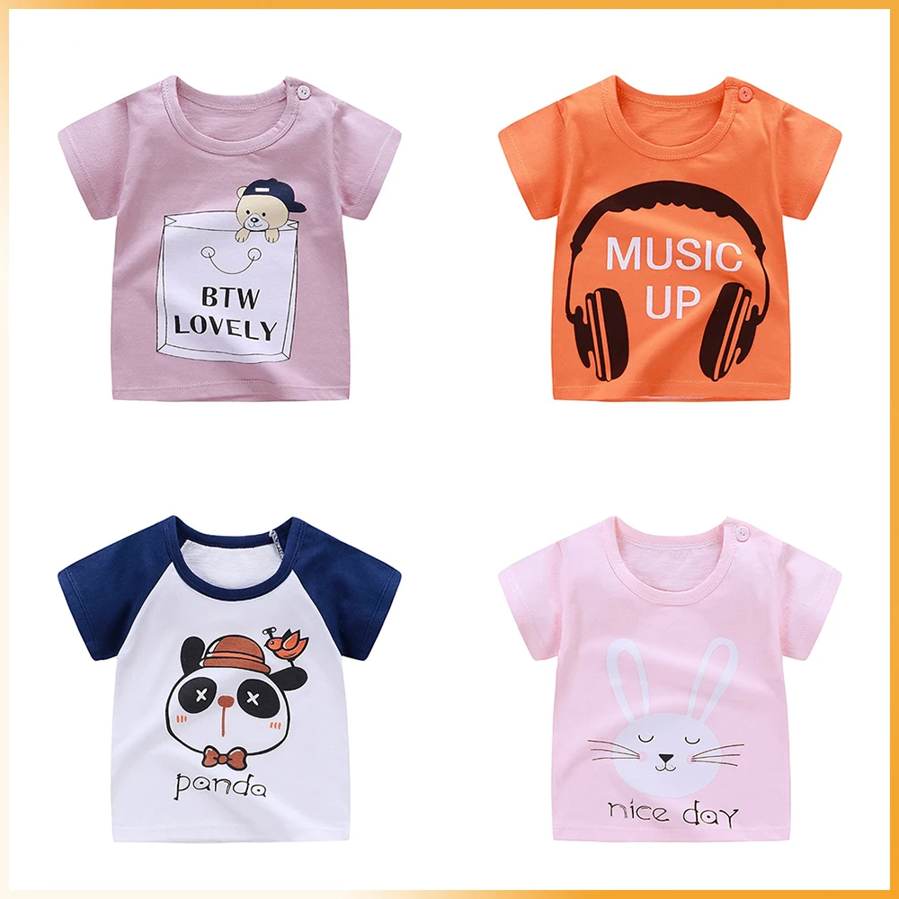 

2-3Y Kids Cotton T shirt Boys Girls Short Sleeve Earphone Print Tops T shirt