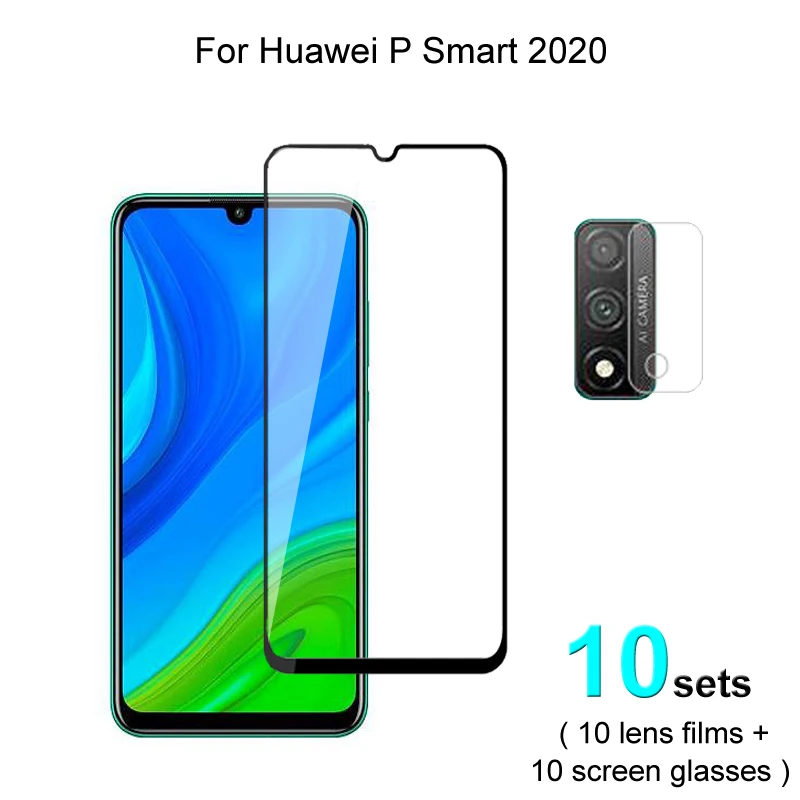 

10 комплектов для Huawei P Smart 2020 Защитная пленка для экрана из закаленного стекла Взрывозащищенная и пленка для объектива камеры