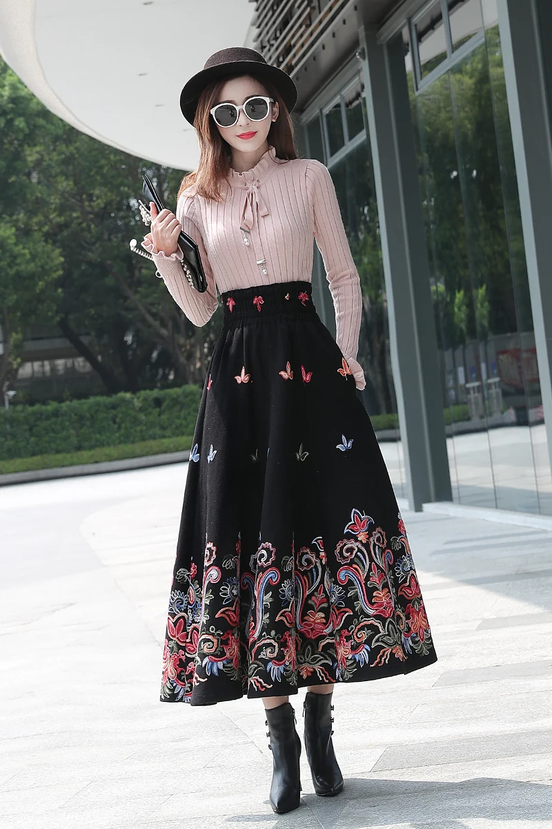 2019 шерстяная длинная юбка женская осенняя и зимняя большая Теплая винтажная