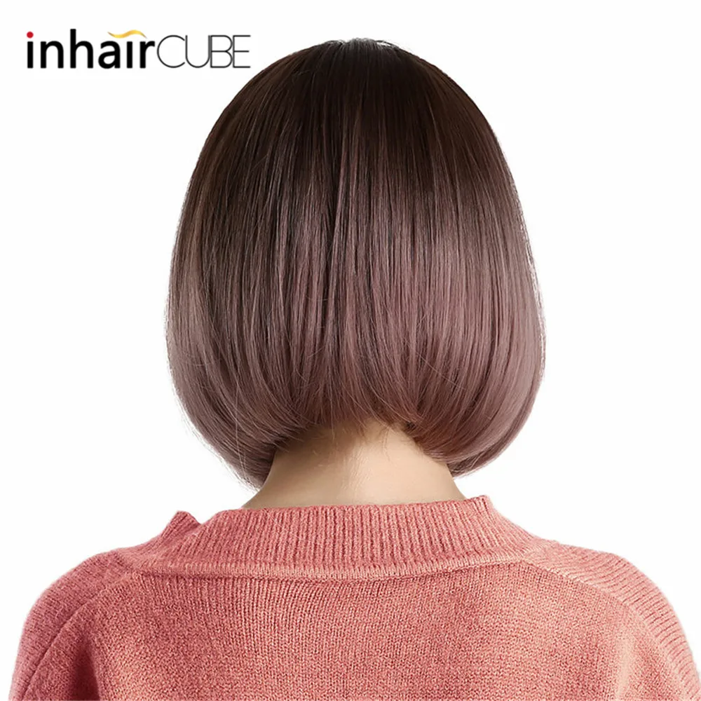 Inhair Cube 10 дюймов Боб Синтетический плоский челка для женщин парик омбре с выделкой короткие прямые волосы парик косплей прическа