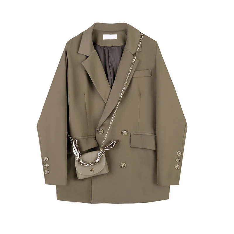 

2021 New Autumn and Winter Office Women Suit Jacket Temperament Loose Double Breasted Solid Color Ladies Blazer High Quality