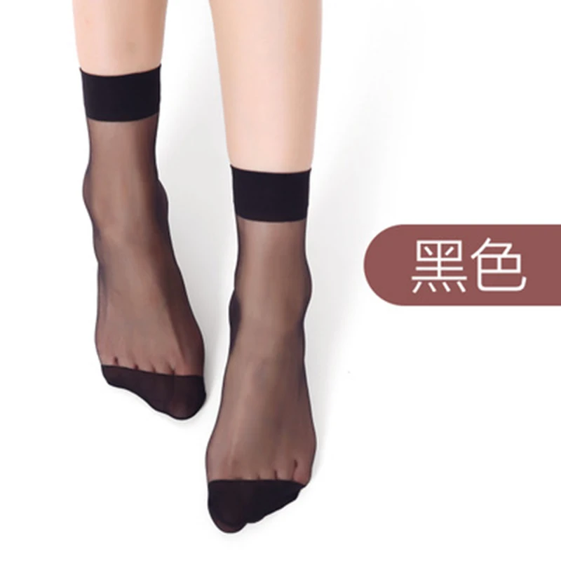 black Short Transparent 5D Crystal Silk Thin Section Breathable Nylon Socks Summer Solid Color Short Tube Sweat-absorbent Ladies Socks - Цвет: black