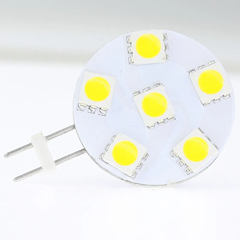 

Free Ship !!! 20pcs/lot Dimmable G4 LED Spot Bulb 6LEDs of SMD 5050 White Warm White 1W Wide voltage AC/DC10-30V Round Lamp