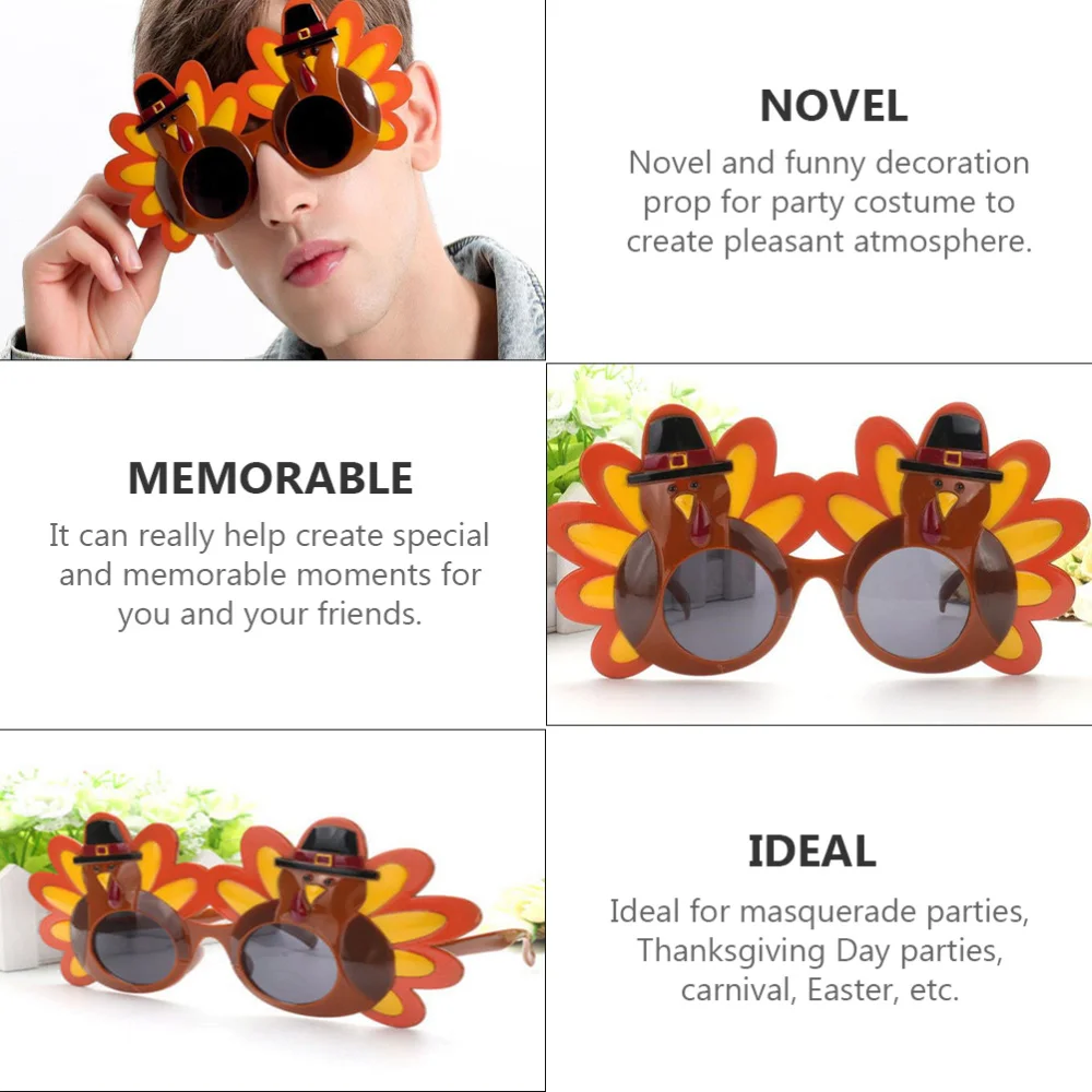 

2pcs Turkey Design Glasses Thanksgiving Day Novelty Eyeglasses Funny Eyewear