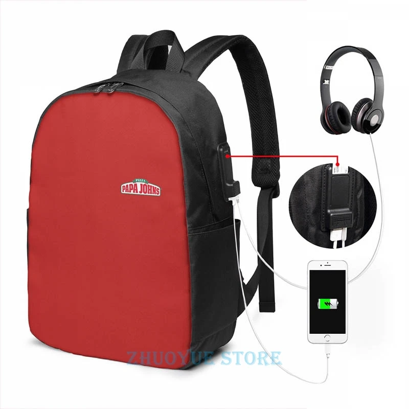 Забавный рюкзак Papa Johns с графическим принтом USB зарядкой школьные ранцы для