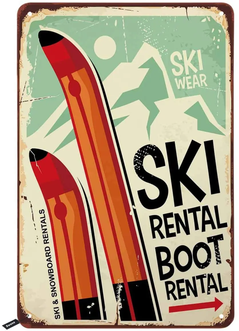 

Swono Ski Rental Tin Signs,Ski Wear Boot Rental Vintage Metal Tin Sign for Men Women,Wall Decor for Bars,Restaurants,Cafes Pubs