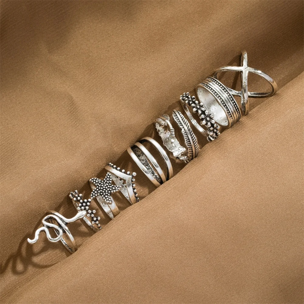 Женский комплект колец в богемном стиле Винтажное кольцо на палец со змеиным