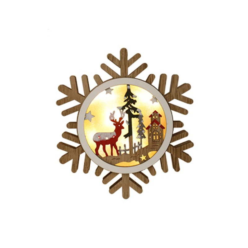 Snowflake Праздничное освещение, Рождество дерево светодиодные фонари украшения открытый батарея работает Деревянный светильник Снежинка домашнее украшение, подвесные лампы - Испускаемый цвет: Snowflake
