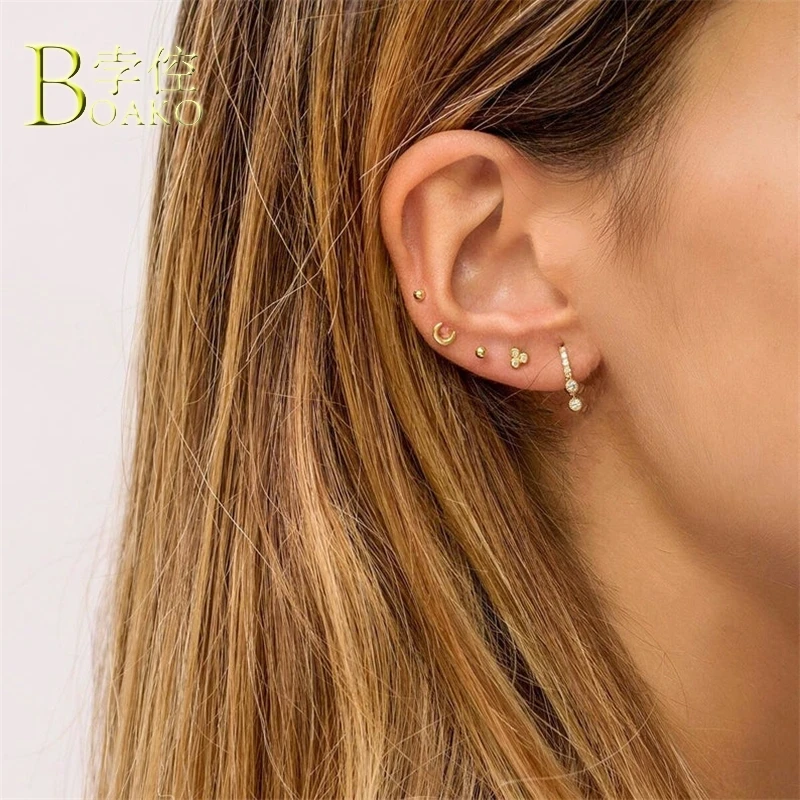 

Real 925 Sterling Silver Earrings For Women Gold Small Hoop Earrings Gothic Girl Cartilage Ear Bone Earring Punk Zircon arete B5