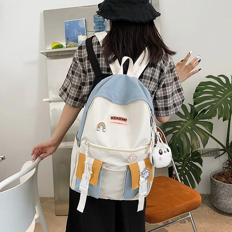 

Schoolbag For Girls Large Capacity Backpacks With Many Pockets Fashion Women's Backpacks Contrast Color Nylon Waterproof