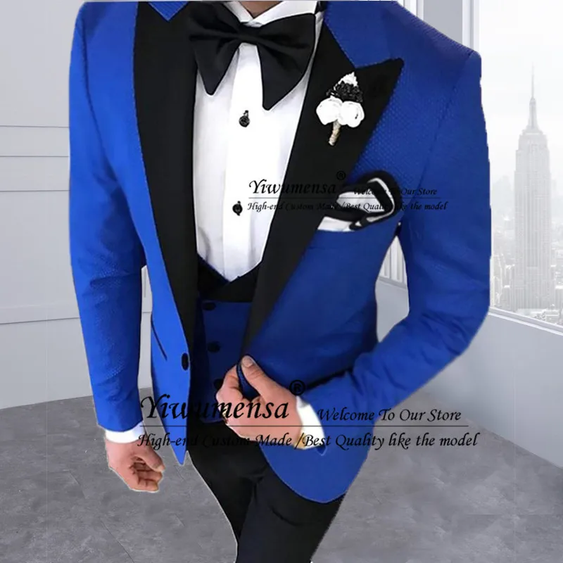 Мужские костюмы из 3 предметов для мужчин на заказ Terno Slim Fit жениха Черная шаль с