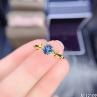 fine jewelry 925 sterling silver inset with natural gemstone women trendy elegant round blue topaz adjustable ring support detet