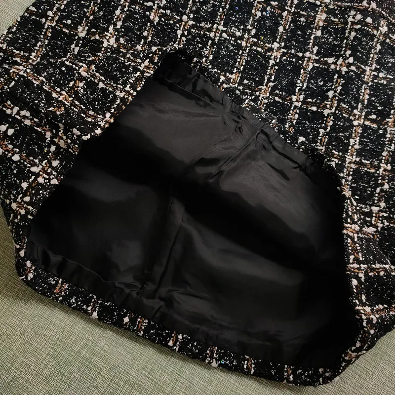 

Korean Plaid Skirt Women Sequins Slim Short Skirts 2020 Women Autumn High Waist Vintage A-line Woolen Skirt Female