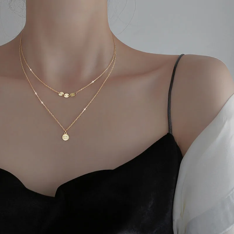 925 Sterling Silver Double-layer Round Bead Pendant Necklace Simple Fashion Female Clavicle Chain dz295 | Украшения и аксессуары