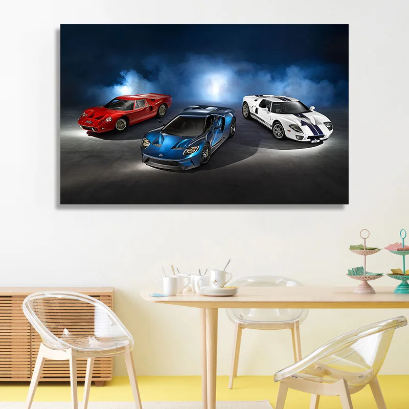 

Contemporary Retro supercar artwork vintage racing car Ford GT poster print on canvas painting home decor wall picture living ro
