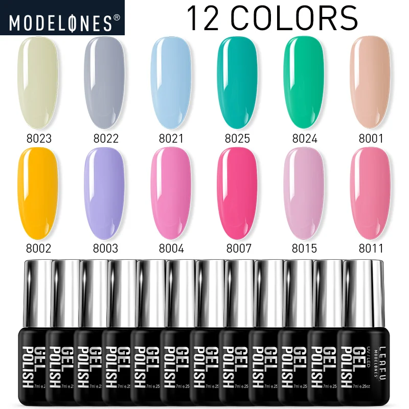 

Modelones 12Pcs/Lot Nail Gel Kits Soak Off Gel Polish Long Lasting Nail Varnish Nail Art Pink Color Series Need Base Top Coat
