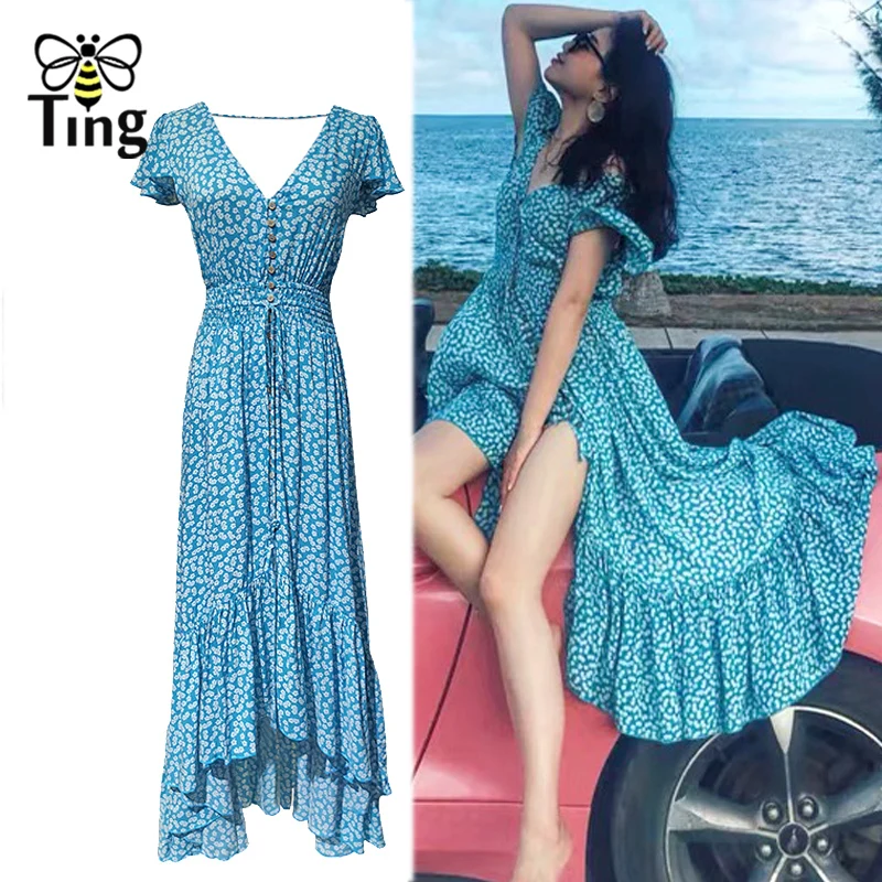 Tingfly Boho Платье женское с оборками подол Макси платье винтажное сексуальное v