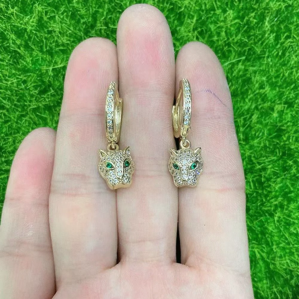 

5 Pairs, Delicate Animal Head with Green Eyes Dangle Earrings for Female Micro Paved wit CZ Stone Classic Animal Earring Jewelry