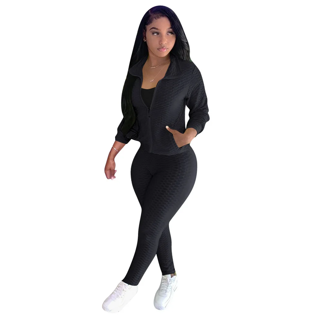 

Autumn Winter Sexy Vertical Collar No Cap Pants Fashion Casual Tracksuit Women Set of Two Pieces