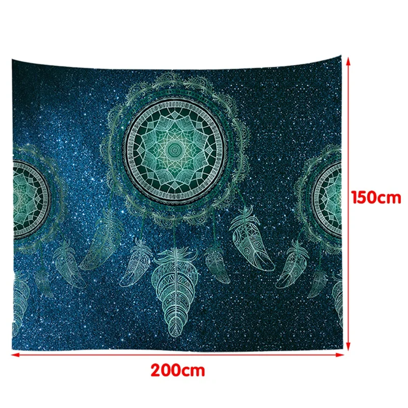 Dream Catcher Tapestry Vintage Painting with Feather Pattern Bedroom Decoration Cloth Livingroom Background Cloth-Green | Дом и сад