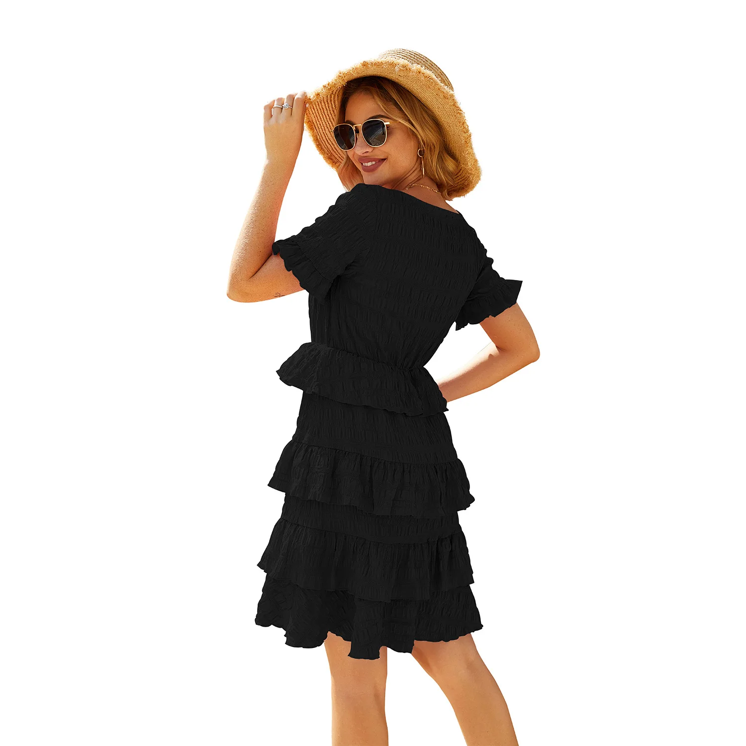 

Casual Beach Maxi Dress Summer Women's Dress 2021 Female Fashion Loose Soild Ruffled Vintage Elegant Midi Dress Party Dresses