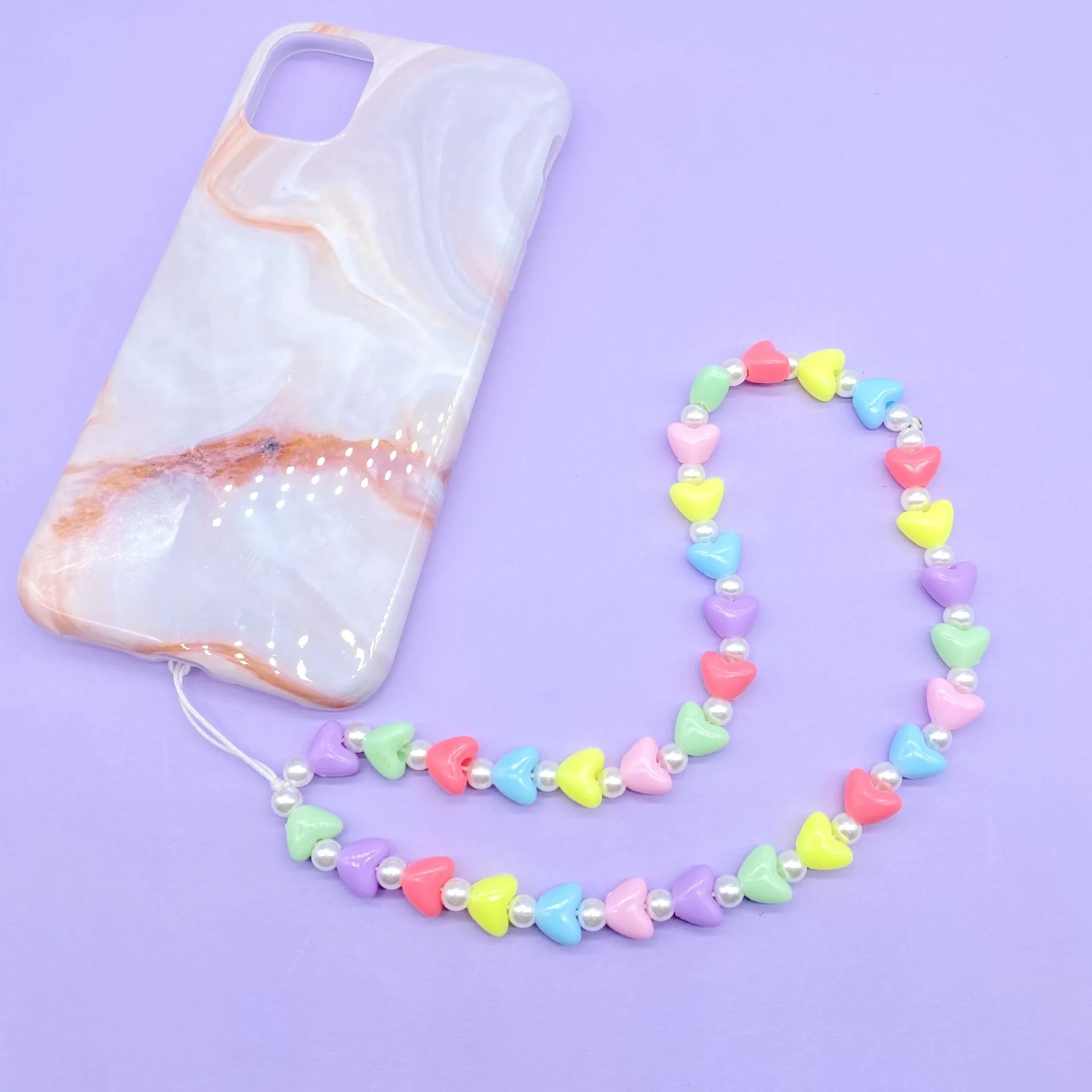 

2021 Cute Heart Bead Necklace Strap Lanyard U Disk Work Card Mobile Cell Phone Chain Straps phone Hang Rope Jewelry