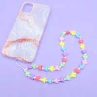 2021 cute heart bead necklace strap lanyard u disk work card mobile cell phone chain straps phone hang rope jewelry