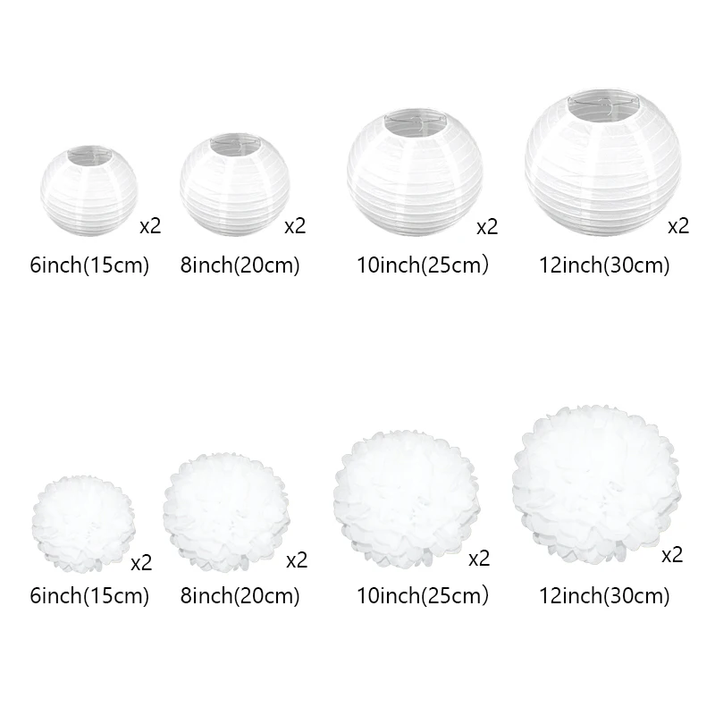 

16pcs/lot Pink Red White Mixed Sizes Chinese Round Paper Lanterns Paper PomPoms Wedding Birthday Party Decoration Hanging Favor