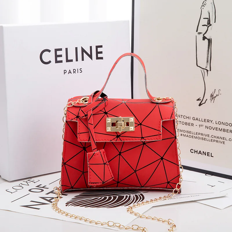 

Geometric Women Handbags 2021 Lingge Colorful Small Square Bag One Shoulder Cross Body Portable Lock Chain Mobile Phone Bag