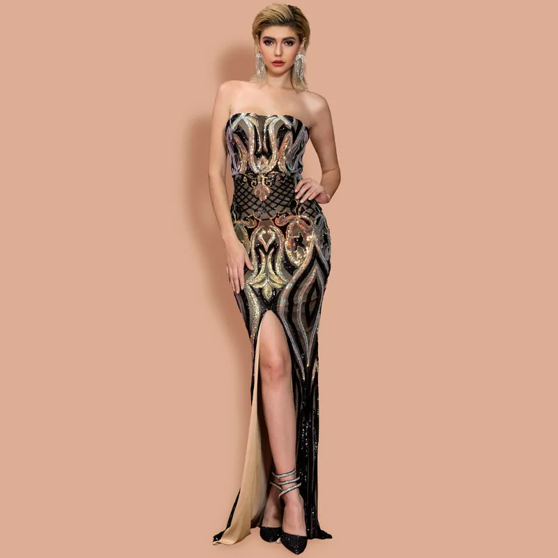 

Модное Вечернее платье с блестками Donsignet 2021, сексуальное платье без бретелек в пол, летние вечерние платья для женщин