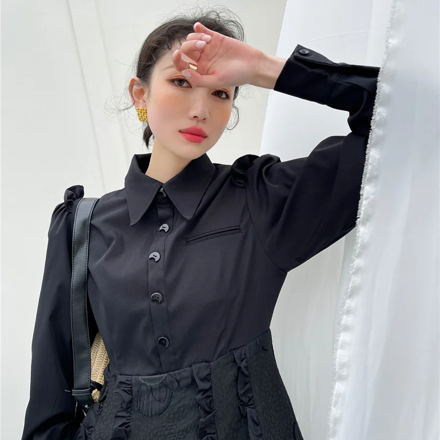 

Kimotimo Women Dress 2021 Spring Korean Chic Vintage Patchwork Print All-match Design Fashion Ins Temperament Office Lady Dress