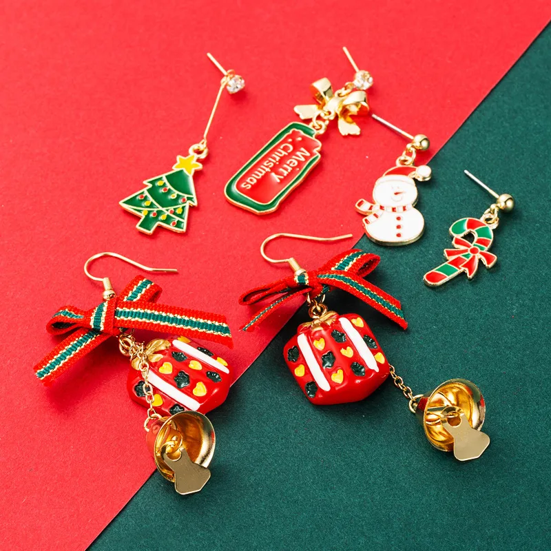 

2021 Christmas Trend Earrings For Women Vintage Red Woman Piercing Earrings Bow-knot Bells Dangle Girls Cute Fashion Ear Jewelry