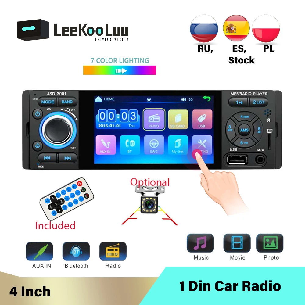 LeeKooLuu 1 Din Авторадио 4 дюймов MP5 Автомагнитола In Dash Автомобильная магнитола Coche USB SD